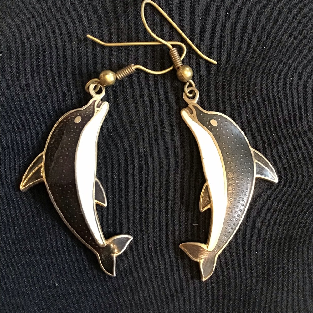 Dancing Dolphin Enamel Pierced Earrings